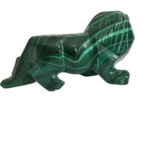 MALACHITE Hand-Carved Lion Figurine Zaire Congo 3" Crystal Healing Protection - Picture 4 of 8